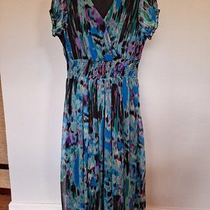 Blue/green watercolor print dress